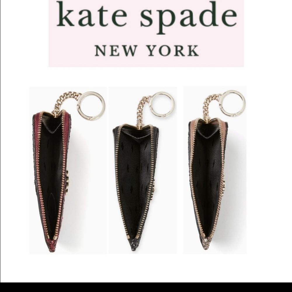 NWT- KATE SPADE-Odette Black Cherry Glitter Medium L-Zip Card Holder in Black Ch - Picture 9 of 9